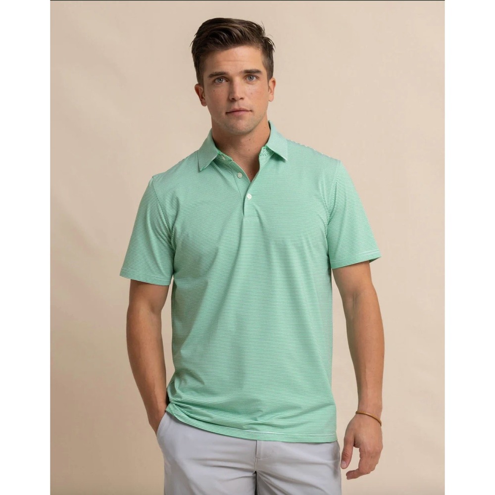 Southern Tide Brrr-eeze Meadowbrook Polo Medium Lawn Green Golf Preppy‎ EUC